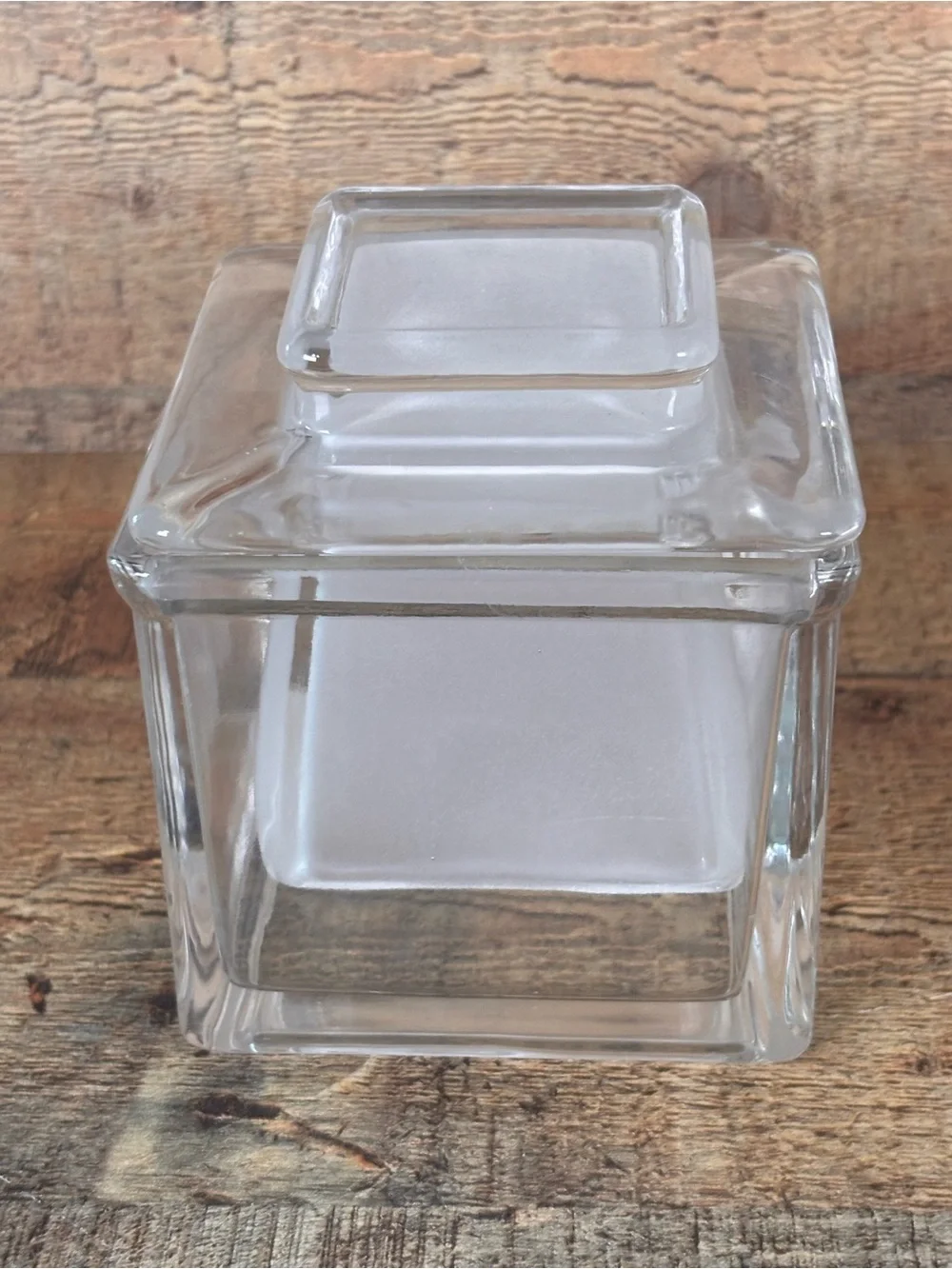 Vintage Clear Frosted Glass French Butter Bell Crock Square With Lid Dish